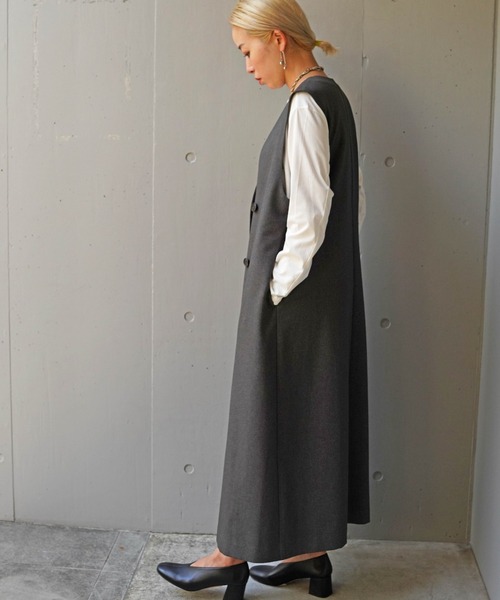 DROIT BELLO（ドロイトベロ）の「DROIT BELLO（ドロイトベロ）ロングジレワンピース（ベスト・レディース・チャコールグレー/ベージュ・FREE/F）」の5枚目の写真