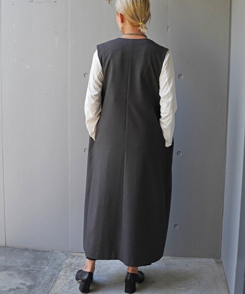 DROIT BELLO（ドロイトベロ）の「DROIT BELLO（ドロイトベロ）ロングジレワンピース（ベスト・レディース・チャコールグレー/ベージュ・FREE/F）」の3枚目の写真
