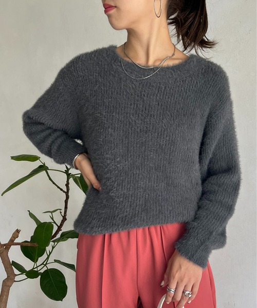 prose verse（プロズヴェール）の「ボートネックシャギーニット（ニット/セーター・レディース・パープル/グリーン/ネイビー/チャコール/グレー・ﾌﾘ-）」の7枚目の写真