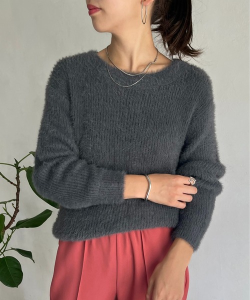 prose verse（プロズヴェール）の「ボートネックシャギーニット（ニット/セーター・レディース・パープル/グリーン/ネイビー/チャコール/グレー・ﾌﾘ-）」の21枚目の写真