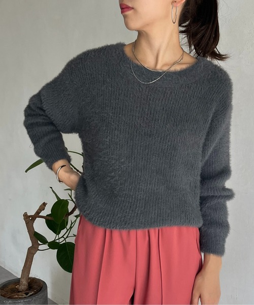 prose verse（プロズヴェール）の「ボートネックシャギーニット（ニット/セーター・レディース・パープル/グリーン/ネイビー/チャコール/グレー・ﾌﾘ-）」の15枚目の写真