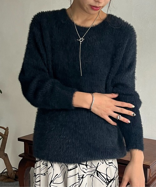 prose verse（プロズヴェール）の「ボートネックシャギーニット（ニット/セーター・レディース・パープル/グリーン/ネイビー/チャコール/グレー・ﾌﾘ-）」の17枚目の写真