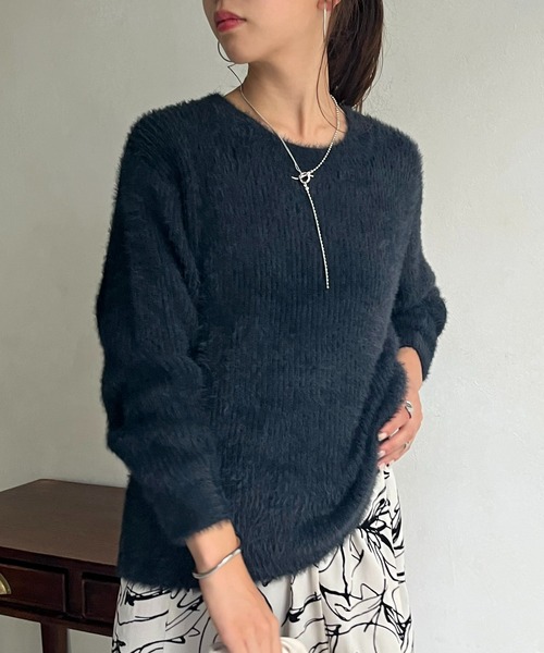 prose verse（プロズヴェール）の「ボートネックシャギーニット（ニット/セーター・レディース・パープル/グリーン/ネイビー/チャコール/グレー・ﾌﾘ-）」の10枚目の写真