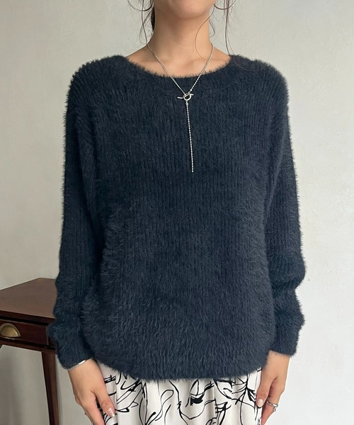 prose verse（プロズヴェール）の「ボートネックシャギーニット（ニット/セーター・レディース・パープル/グリーン/ネイビー/チャコール/グレー・ﾌﾘ-）」の18枚目の写真