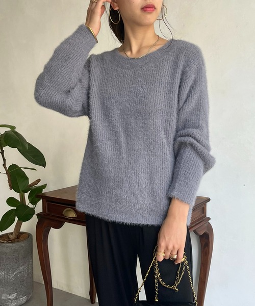 prose verse（プロズヴェール）の「ボートネックシャギーニット（ニット/セーター・レディース・パープル/グリーン/ネイビー/チャコール/グレー・ﾌﾘ-）」の19枚目の写真