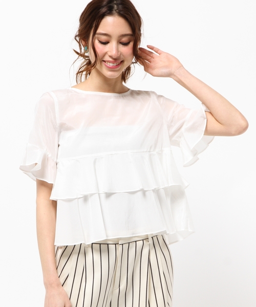 CROON A SONG（クルーンアソング）の「フリルブラウス（シャツ/ブラウス・レディース・ネイビー/ピンクベージュ/ホワイト・M）」の16枚目の写真