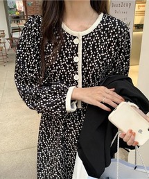 プリント長袖ワンピース