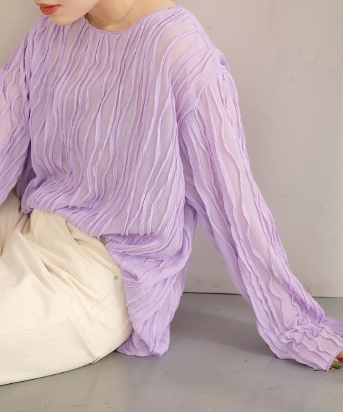 Bab（バブ）の「シワシワトップス（Tシャツ/カットソー・レディース・ブラック/アイボリー/ライトグリーン/パープル/ベージュ・FREE）」の5枚目の写真