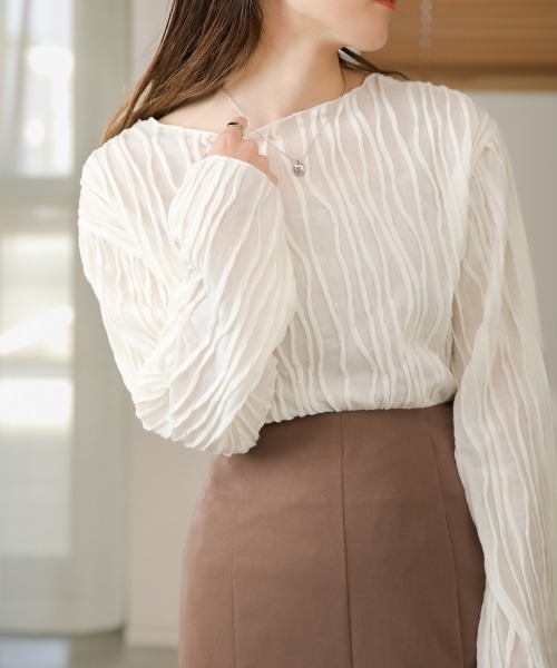 Bab（バブ）の「シワシワトップス（Tシャツ/カットソー・レディース・ブラック/アイボリー/ライトグリーン/パープル/ベージュ・FREE）」の8枚目の写真