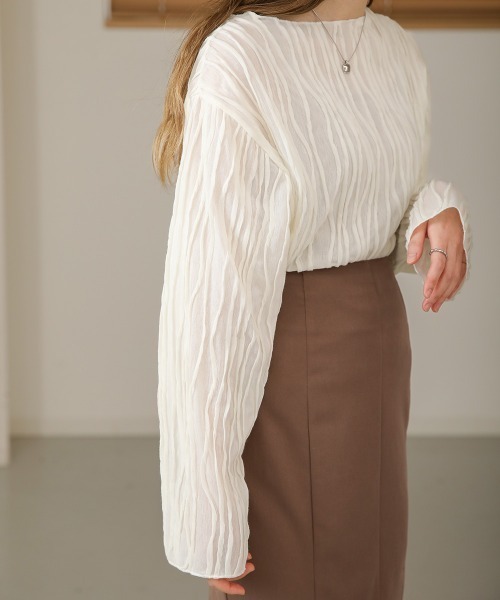 Bab（バブ）の「シワシワトップス（Tシャツ/カットソー・レディース・ブラック/アイボリー/ライトグリーン/パープル/ベージュ・FREE）」の10枚目の写真