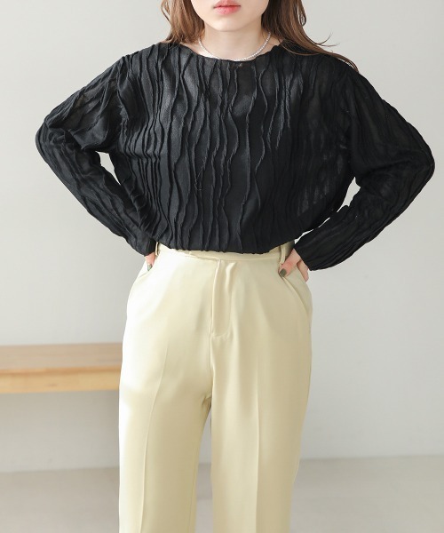 Bab（バブ）の「シワシワトップス（Tシャツ/カットソー・レディース・ブラック/アイボリー/ライトグリーン/パープル/ベージュ・FREE）」の18枚目の写真