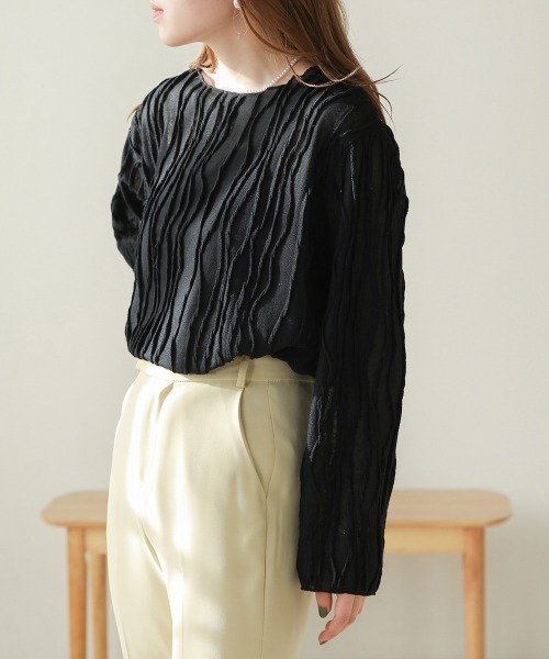 Bab（バブ）の「シワシワトップス（Tシャツ/カットソー・レディース・ブラック/アイボリー/ライトグリーン/パープル/ベージュ・FREE）」の19枚目の写真