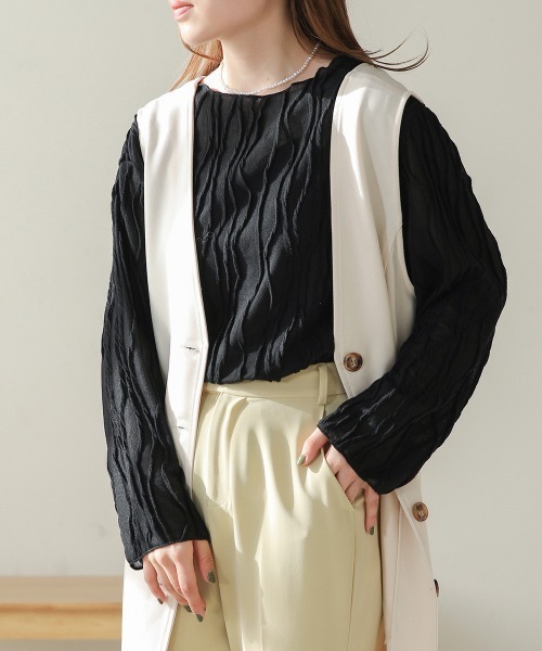 Bab（バブ）の「シワシワトップス（Tシャツ/カットソー・レディース・ブラック/アイボリー/ライトグリーン/パープル/ベージュ・FREE）」の14枚目の写真