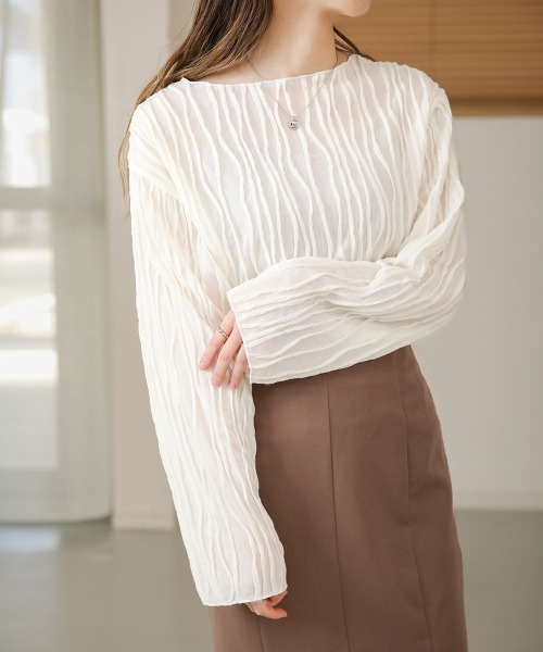 Bab（バブ）の「シワシワトップス（Tシャツ/カットソー・レディース・ブラック/アイボリー/ライトグリーン/パープル/ベージュ・FREE）」の6枚目の写真