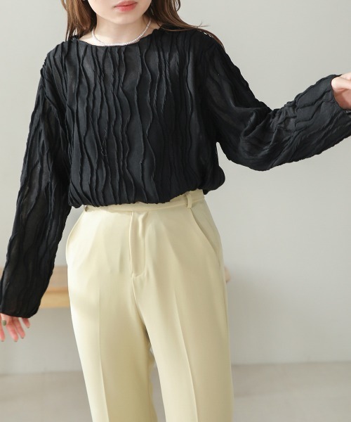 Bab（バブ）の「シワシワトップス（Tシャツ/カットソー・レディース・ブラック/アイボリー/ライトグリーン/パープル/ベージュ・FREE）」の13枚目の写真