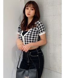 GYDA | ギンガムチェックVネックニットカーディガン(カーディガン/ボレロ)