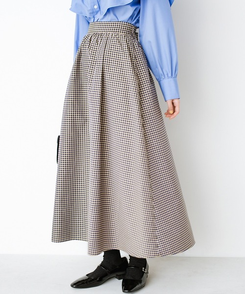 haco!(ハコ)の「気がねなくラクさせてくれる甘やかしフレアースカート by que made me(スカート・レディース・ベージュ系その他/ブルー系その他・SMALL/MEDIUM/LARGE/X-LARGE)」の5枚目の写真