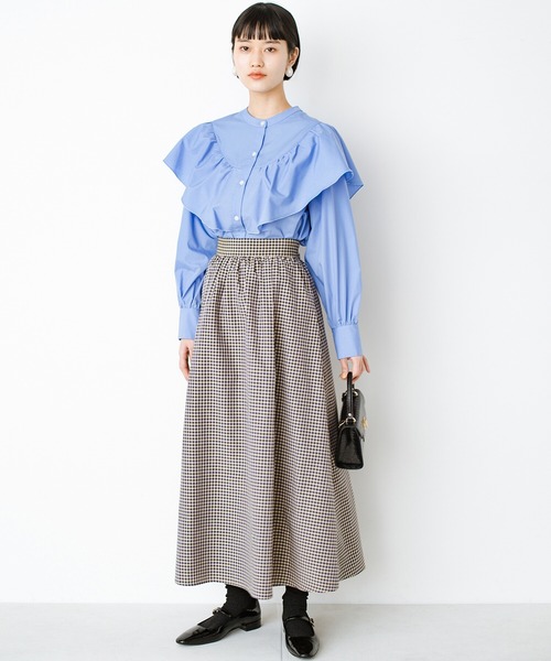 haco!(ハコ)の「気がねなくラクさせてくれる甘やかしフレアースカート by que made me(スカート・レディース・ベージュ系その他/ブルー系その他・SMALL/MEDIUM/LARGE/X-LARGE)」の12枚目の写真