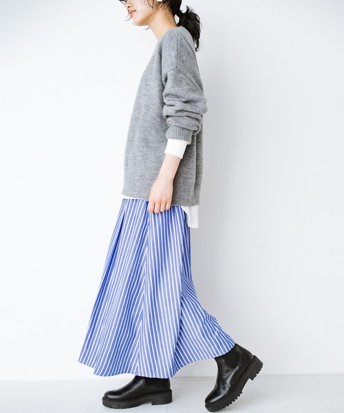 haco!(ハコ)の「気がねなくラクさせてくれる甘やかしフレアースカート by que made me(スカート・レディース・ベージュ系その他/ブルー系その他・SMALL/MEDIUM/LARGE/X-LARGE)」の20枚目の写真