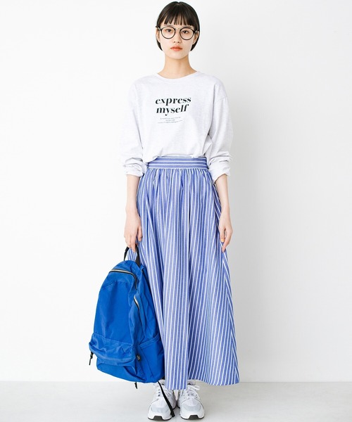 haco!(ハコ)の「気がねなくラクさせてくれる甘やかしフレアースカート by que made me(スカート・レディース・ベージュ系その他/ブルー系その他・SMALL/MEDIUM/LARGE/X-LARGE)」の4枚目の写真