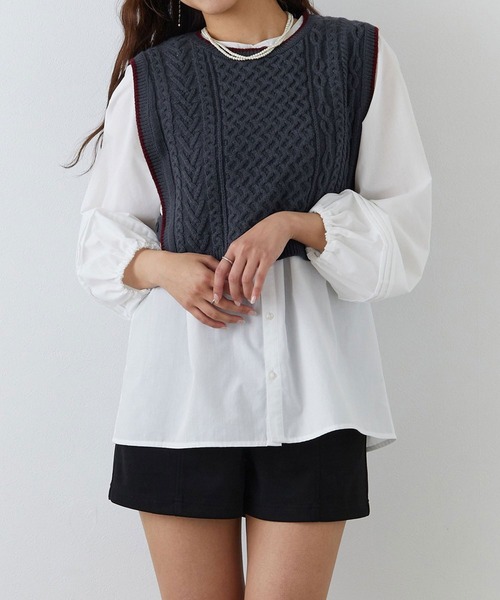 179/WG(イチナナキュウダブルジー)の「ベスト+チュニックブラウスSET(ベスト・レディース・グレー/ブルー/オフホワイト・FREE)」の3枚目の写真