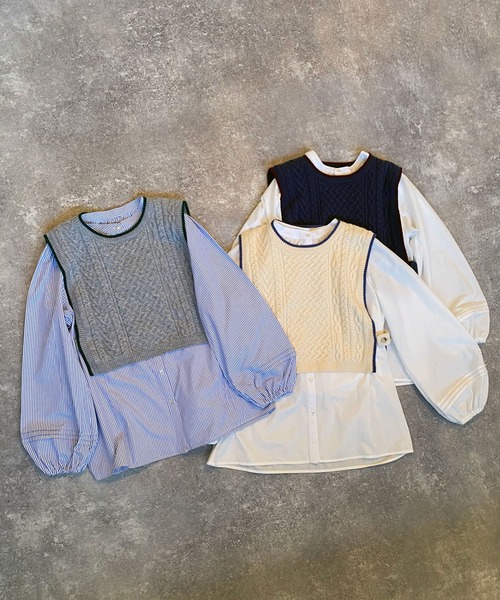 179/WG(イチナナキュウダブルジー)の「ベスト+チュニックブラウスSET(ベスト・レディース・グレー/ブルー/オフホワイト・FREE)」の6枚目の写真