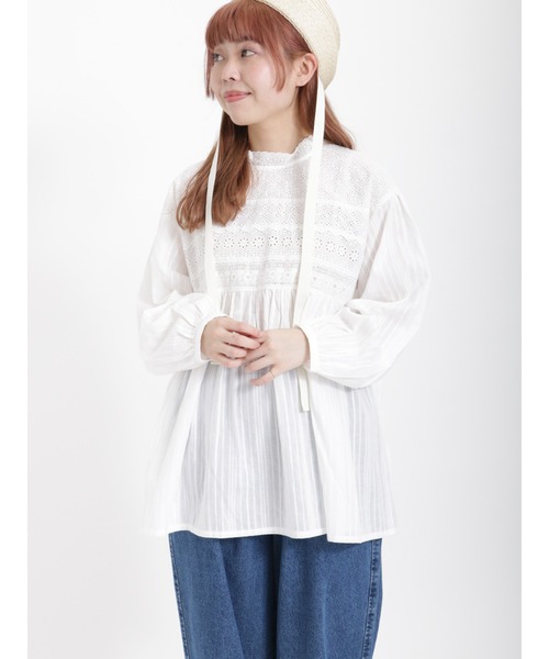 Samansa Mos2（サマンサ モスモス）の「オーバーレースブラウス（シャツ/ブラウス・レディース・オフホワイト/キナリ・ﾌﾘ-）」の4枚目の写真
