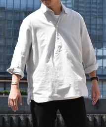 SHIPS any: 〈洗濯機可能〉オーガニックコットン  / リネン 7分袖 プルオーバーシャツ◇