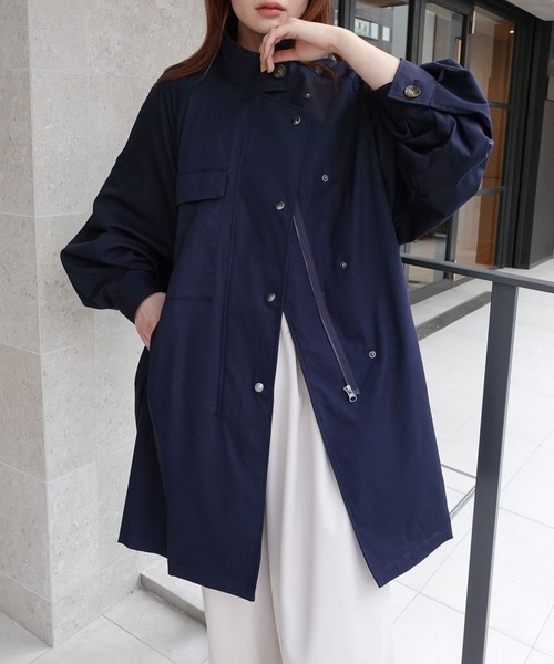 CORNERS(コーナーズ)の「シャークスキンミディ丈ミリタリーコート(モッズコート・レディース・ベージュ/ネイビー/ブラック/カーキ・M)」の4枚目の写真