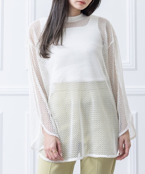 clear(クリア)の「オーバーサイズメッシュトップス (Tシャツ/カットソー・レディース・ブラック/オレンジ/アイボリー/ブルーグレー・F)」の2枚目の写真