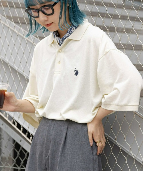 U.S. POLO ASSN.（ユーエスポロアッスン）の「【U.S. POLO ASSN】ワンポイント刺繍カノコポロ（ポロシャツ・メンズ・オフホワイト/ダークグリーン/ネイビー・MEDIUM/LARGE）」の2枚目の写真