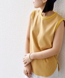 * 〈手洗い可能〉フライス リブ ボーダー 配色 ノースリーブ◆