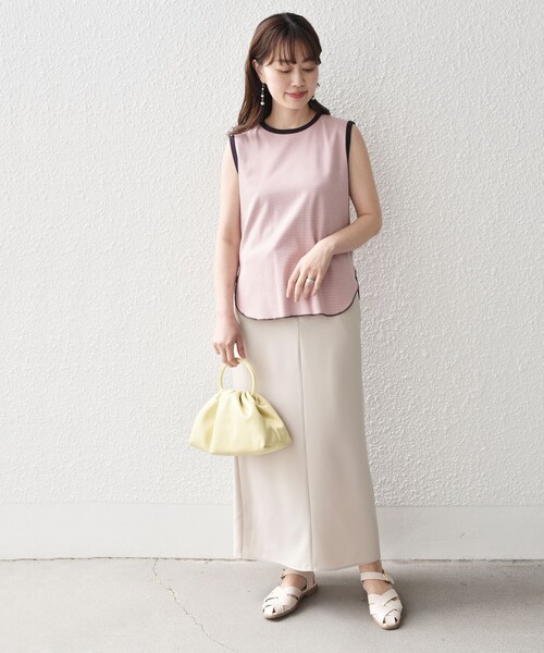 SHIPS（シップス）の「* 〈手洗い可能〉フライス リブ ボーダー 配色 ノースリーブ◆（タンクトップ・レディース・ピンク/イエロー/グリーン/ブルー・ONE SIZE）」の22枚目の写真