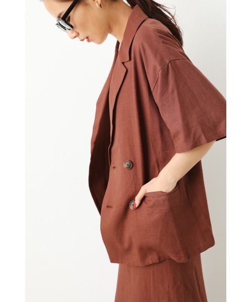 RODEO CROWNS WIDE BOWL（ロデオクラウンズワイドボウル）の「ハーフスリーブリネンジャケット（テーラードジャケット・レディース・ブラウン/アイボリー・FREE）」の3枚目の写真