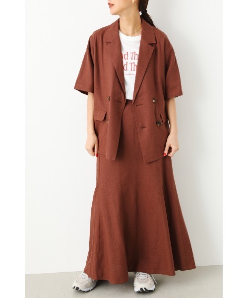 RODEO CROWNS WIDE BOWL（ロデオクラウンズワイドボウル）の「ハーフスリーブリネンジャケット（テーラードジャケット・レディース・ブラウン/アイボリー・FREE）」の5枚目の写真