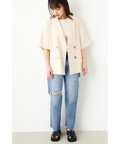 RODEO CROWNS WIDE BOWL（ロデオクラウンズワイドボウル）の「ハーフスリーブリネンジャケット（テーラードジャケット・レディース・ブラウン/アイボリー・FREE）」の6枚目の写真