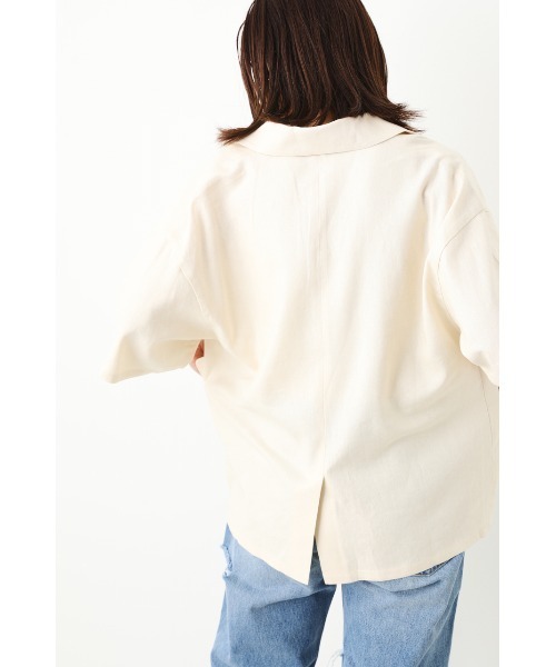 RODEO CROWNS WIDE BOWL（ロデオクラウンズワイドボウル）の「ハーフスリーブリネンジャケット（テーラードジャケット・レディース・ブラウン/アイボリー・FREE）」の8枚目の写真