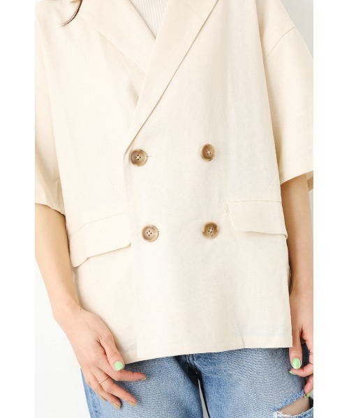 RODEO CROWNS WIDE BOWL（ロデオクラウンズワイドボウル）の「ハーフスリーブリネンジャケット（テーラードジャケット・レディース・ブラウン/アイボリー・FREE）」の11枚目の写真