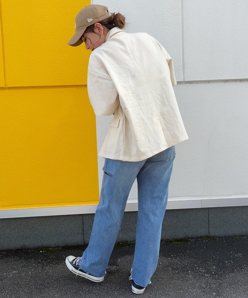 RODEO CROWNS WIDE BOWL（ロデオクラウンズワイドボウル）の「ハーフスリーブリネンジャケット（テーラードジャケット・レディース・ブラウン/アイボリー・FREE）」の18枚目の写真