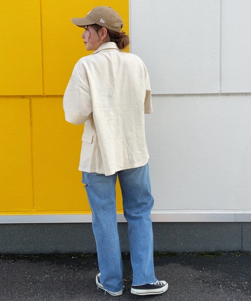 RODEO CROWNS WIDE BOWL（ロデオクラウンズワイドボウル）の「ハーフスリーブリネンジャケット（テーラードジャケット・レディース・ブラウン/アイボリー・FREE）」の19枚目の写真