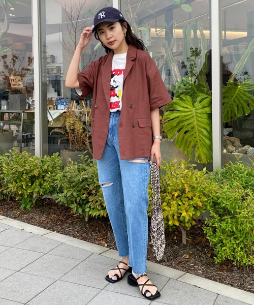 RODEO CROWNS WIDE BOWL（ロデオクラウンズワイドボウル）の「ハーフスリーブリネンジャケット（テーラードジャケット・レディース・ブラウン/アイボリー・FREE）」の21枚目の写真