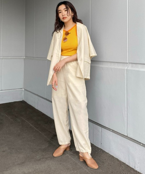 RODEO CROWNS WIDE BOWL（ロデオクラウンズワイドボウル）の「ハーフスリーブリネンジャケット（テーラードジャケット・レディース・ブラウン/アイボリー・FREE）」の22枚目の写真