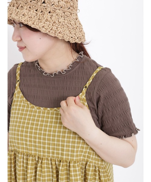 Samansa Mos2(サマンサ モスモス)の「カットシャーリング配色メロー半袖カットソー(Tシャツ/カットソー・レディース・ブラック/オフホワイト/ブラウン/グリーン・F)」の1枚目の写真