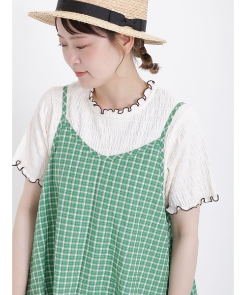 Samansa Mos2(サマンサ モスモス)の「カットシャーリング配色メロー半袖カットソー(Tシャツ/カットソー・レディース・ブラック/オフホワイト/ブラウン/グリーン・F)」の2枚目の写真