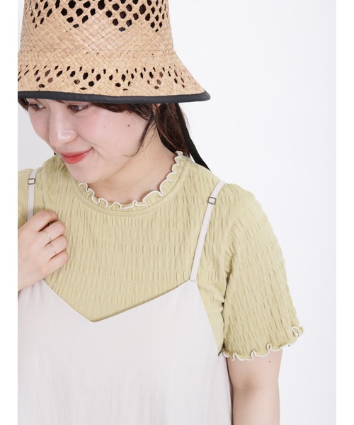 Samansa Mos2(サマンサ モスモス)の「カットシャーリング配色メロー半袖カットソー(Tシャツ/カットソー・レディース・ブラック/オフホワイト/ブラウン/グリーン・F)」の4枚目の写真