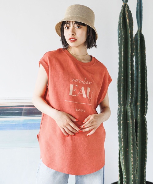 BAYFLOW（ベイフロー）の「楊柳ロゴＴ（Tシャツ/カットソー・レディース・テラコッタ/ブラック/カーキ/オフホワイト・FREE）」の4枚目の写真