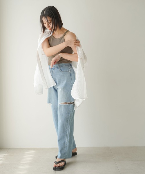 rectangle(レクタングル)の「バンドカラーシアーシャツ(シャツ/ブラウス・レディース・オフホワイト・FREE)」の6枚目の写真