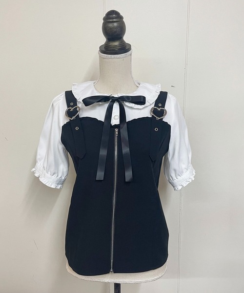 MA*RS(アメーバーマーズ)の「ハートバックルビスチェ風ブラウス(シャツ/ブラウス・レディース・ブラック/ホワイト×ブラック/ピンク・FREE)」の12枚目の写真