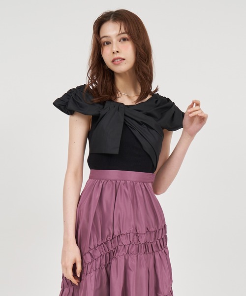 ROYAL PARTY(ロイヤルパーティー)の「リボンドッキングニットトップス(ニット/セーター・レディース・ブラック/マルチ/オフホワイト・FREE)」の13枚目の写真