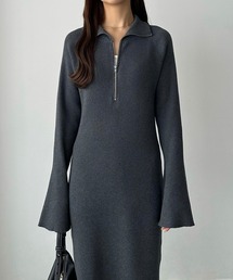 callautia（カラウティア）の「ハーフジップリブニットワンピース（ワンピース）」